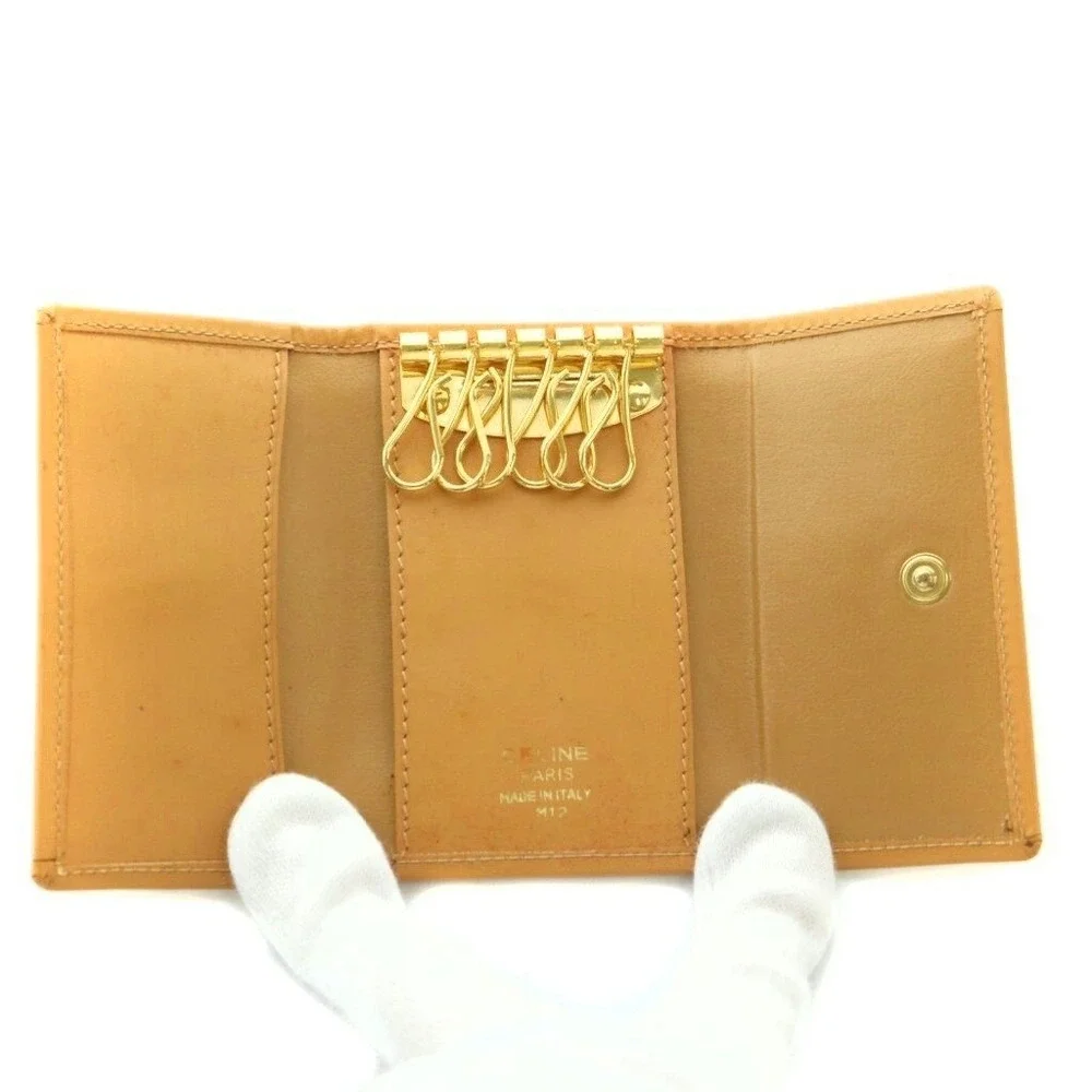 Celine Macadam Triomphe 6 Key Holder Tan Coated Canvas Vintage Italy M12